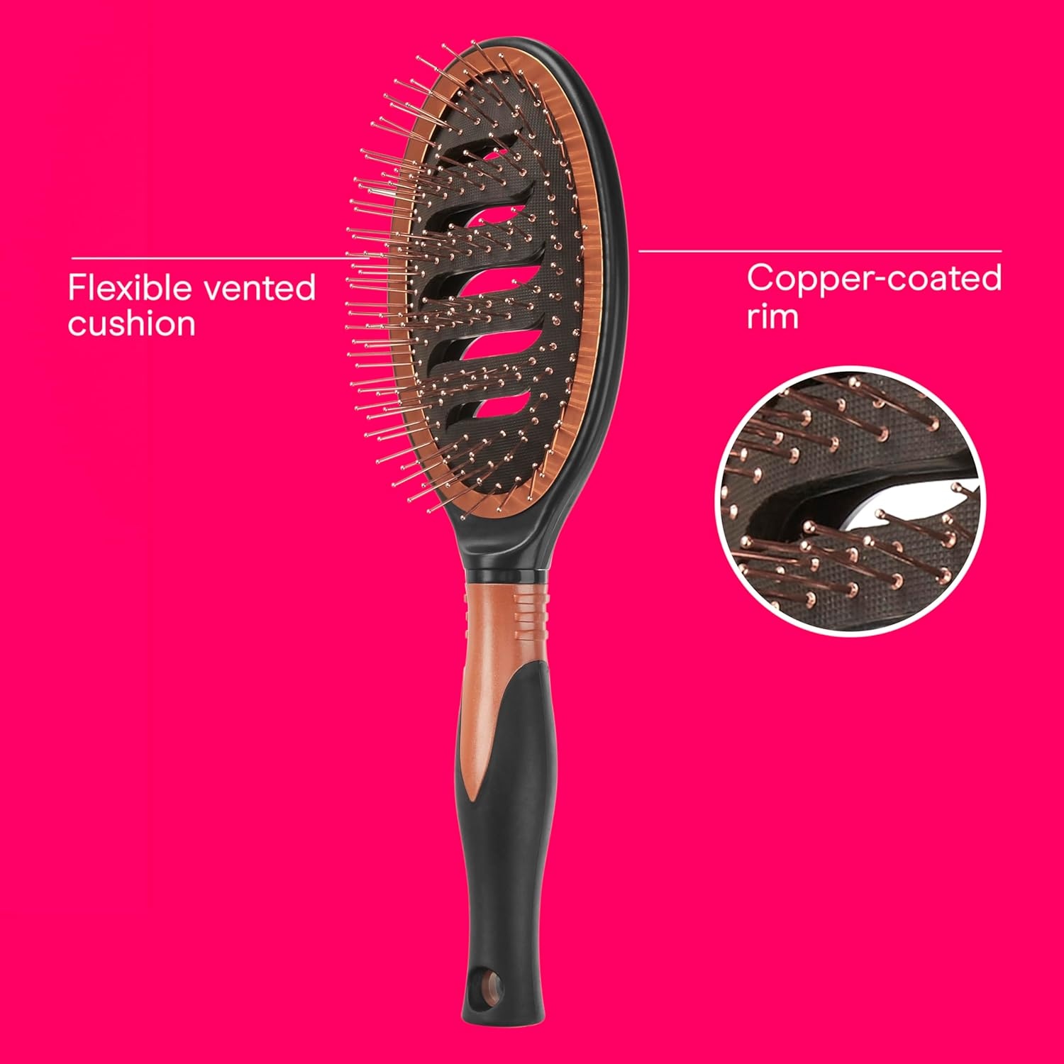 image:imageConair Quick BlowDry Pro Vented Copper Pin Cushion Brush StaticReducing Blow Dry Brush with CopperCoated Metal Pins Flexible Vented Cushion Hairbrush for Smoothing All Hair Types