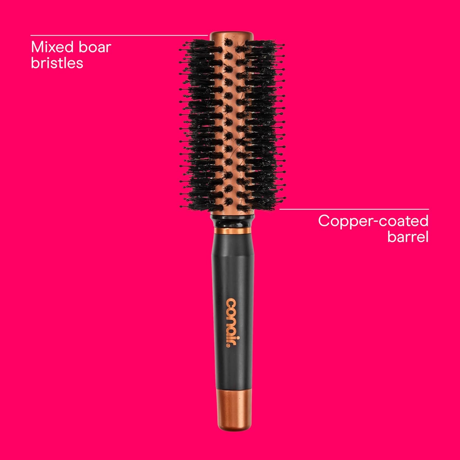 image:imageConair Quick Dry Copper Round Hair Brush for Blow Drying Blow Out Styler Hairbrush for Voluminous Looks Nylon amp Boar Bristles Help Dry amp Style Hair Fast Without Snagging or Pulling Handle May Vary