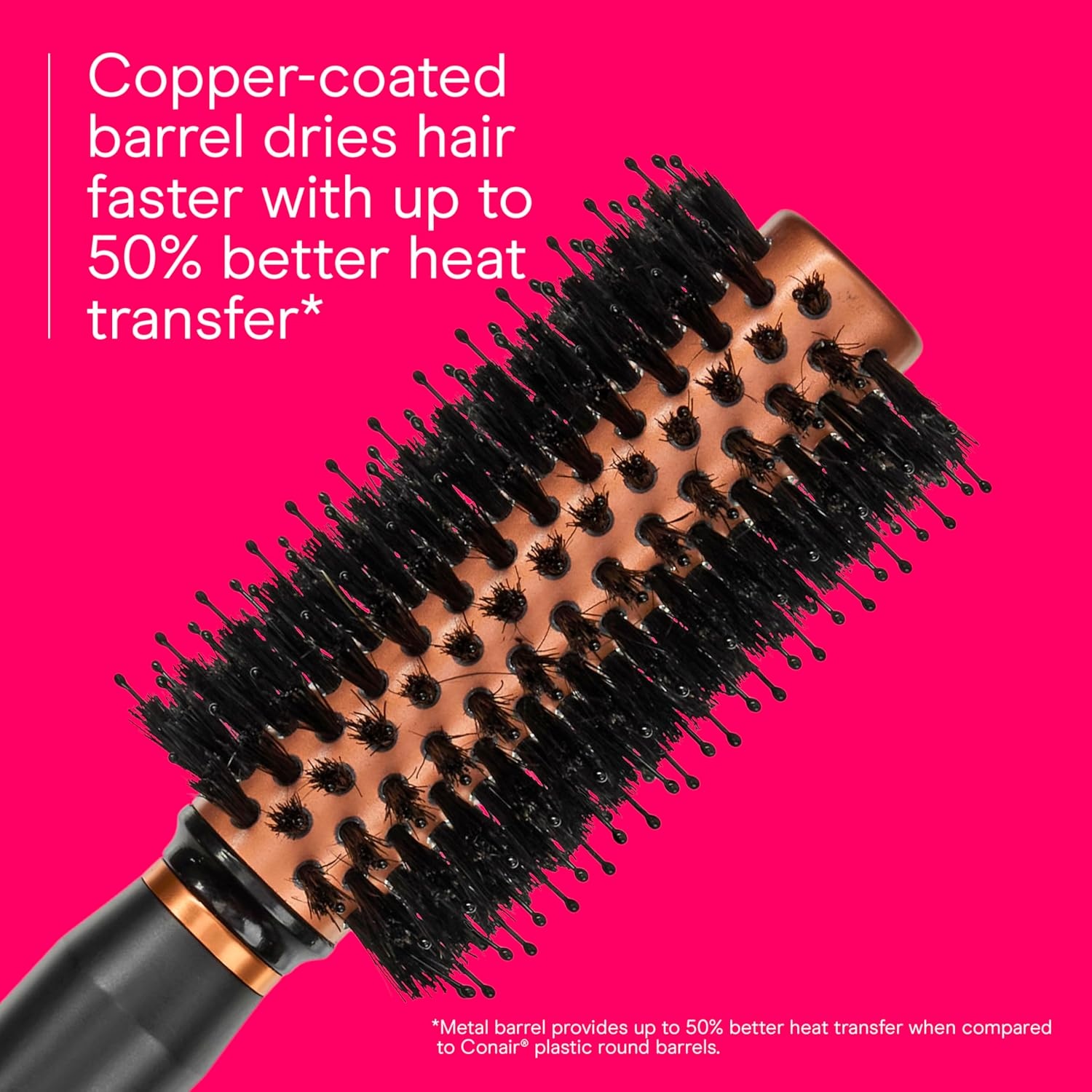 image:imageConair Quick Dry Copper Round Hair Brush for Blow Drying Blow Out Styler Hairbrush for Voluminous Looks Nylon amp Boar Bristles Help Dry amp Style Hair Fast Without Snagging or Pulling Handle May Vary