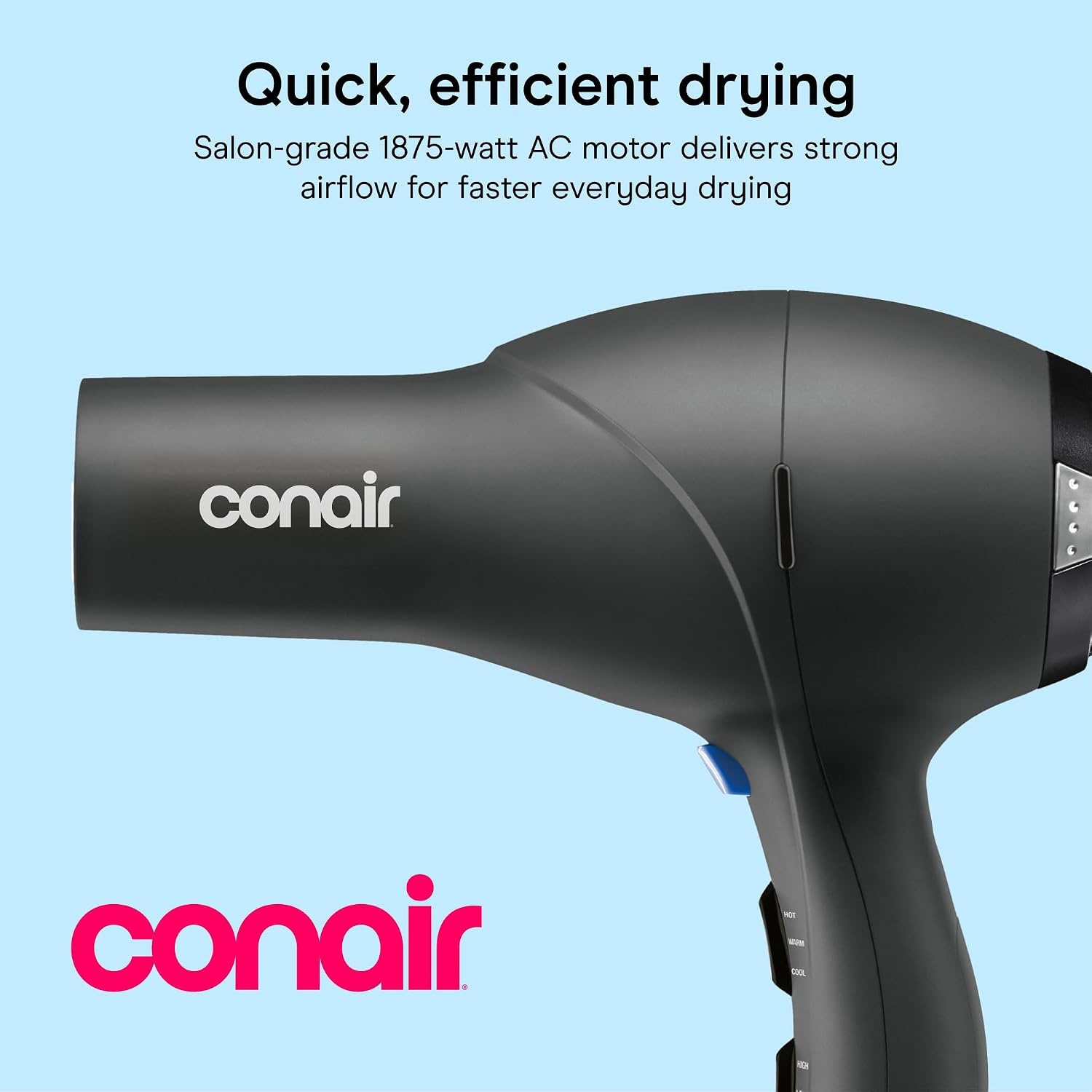 image:imageConair Salon Hair Dryer 1875W AC Motor for All Hair Types Includes Bonus Round Brush Concentrator Diffuser Black 259AMRYBlack