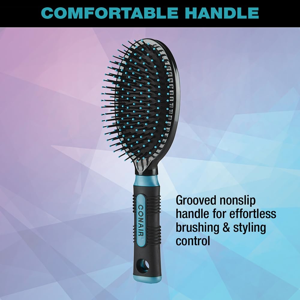 image:imageConair Salon Results 3Pack Hair Brushes Detangling Hair Brush for Men and Women For All Hair Types Metal Bristles and Cushion Base BlackBlack Teal