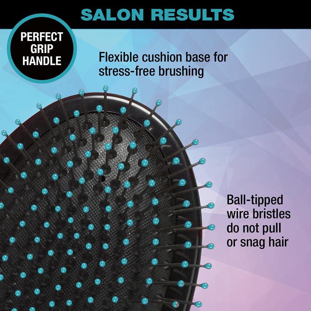 image:imageConair Salon Results 3Pack Hair Brushes Detangling Hair Brush for Men and Women For All Hair Types Metal Bristles and Cushion Base BlackBlack Teal