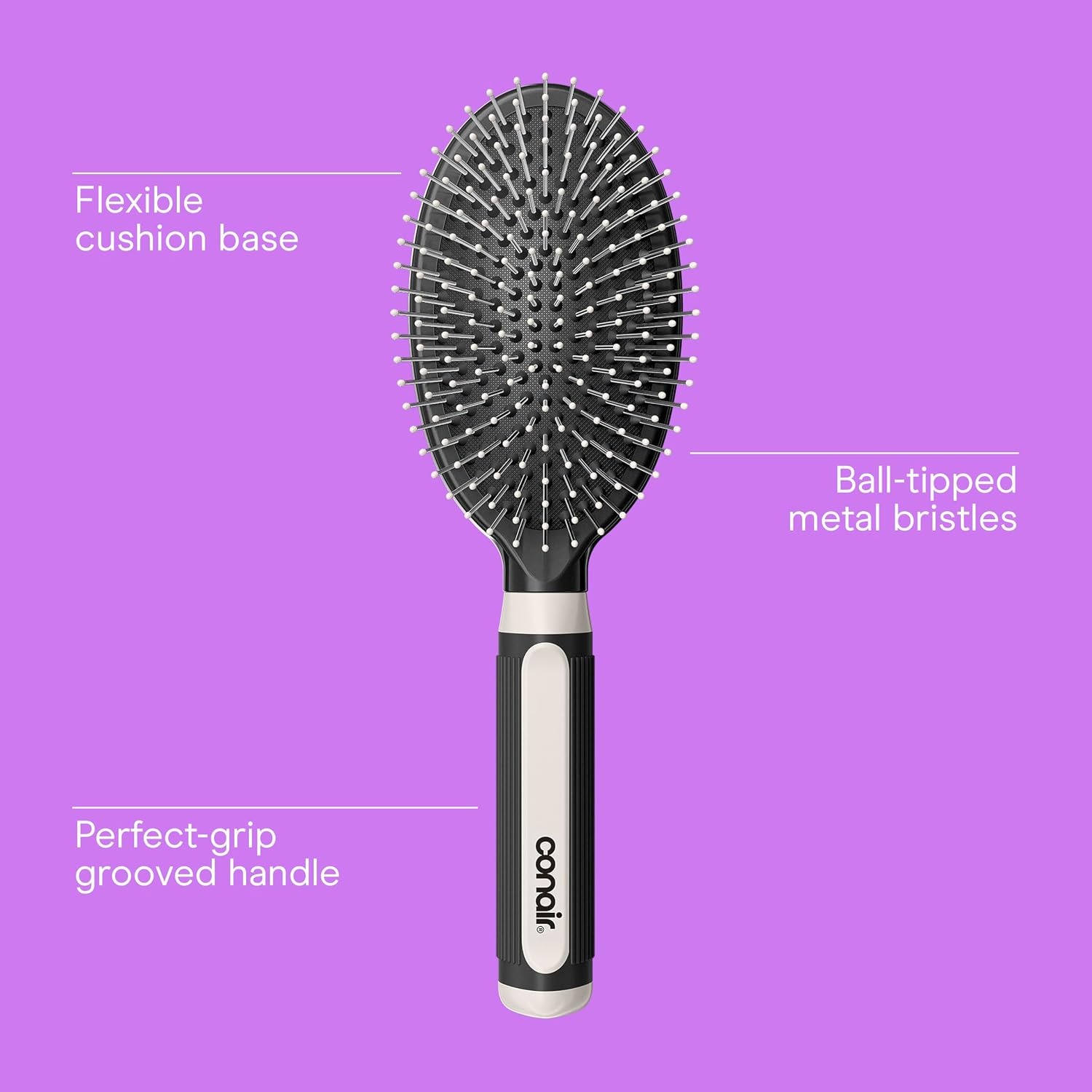 image:imageConair Salon Results 3Pack Hair Brushes Detangling Hair Brush for Men and Women For All Hair Types Metal Bristles and Cushion Base BlackBlack