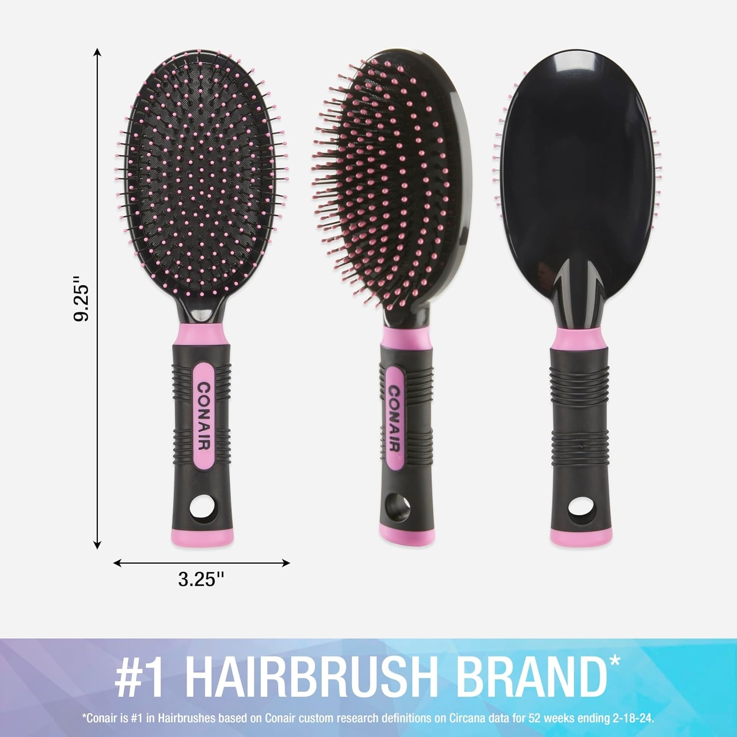 image:imageConair Salon Results 3Pack Hair Brushes Detangling Hair Brush for Men and Women For All Hair Types Metal Bristles and Cushion Base BlackBlush Pink