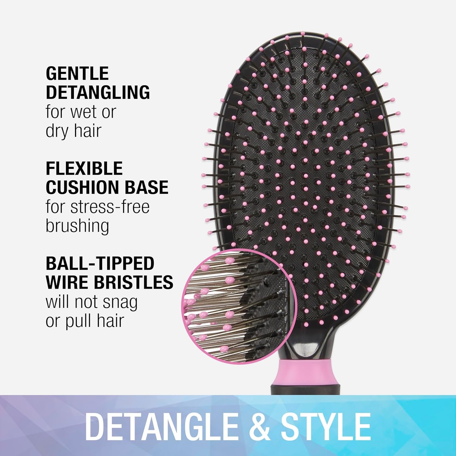 image:imageConair Salon Results 3Pack Hair Brushes Detangling Hair Brush for Men and Women For All Hair Types Metal Bristles and Cushion Base BlackBlush Pink