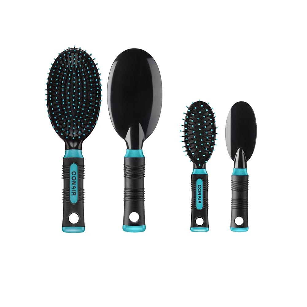 image:imageConair Salon Results Hairbrush Set Travel Hair Brush Hairbrushes for All Hair Types curly hair brush hairbrush detangler brush Travel size Fullsize BrushBlackTeal