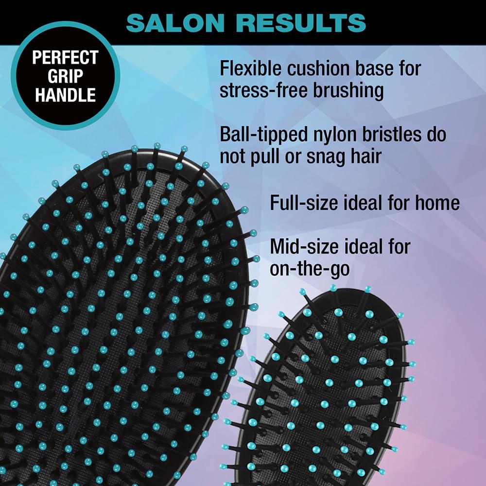 image:imageConair Salon Results Hairbrush Set Travel Hair Brush Hairbrushes for All Hair Types curly hair brush hairbrush detangler brush Travel size Fullsize BrushBlackTeal