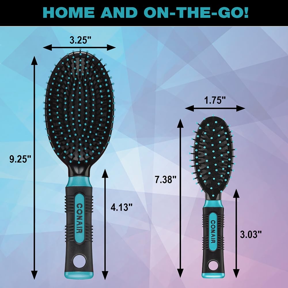 image:imageConair Salon Results Hairbrush Set Travel Hair Brush Hairbrushes for All Hair Types curly hair brush hairbrush detangler brush Travel size Fullsize BrushBlackTeal