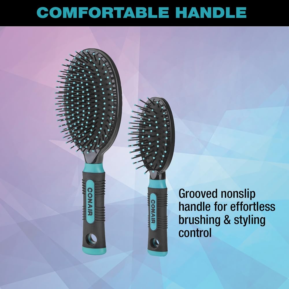image:imageConair Salon Results Hairbrush Set Travel Hair Brush Hairbrushes for All Hair Types curly hair brush hairbrush detangler brush Travel size Fullsize BrushBlackTeal
