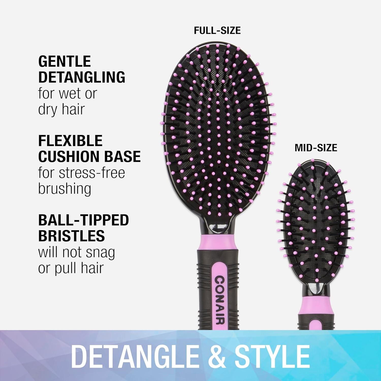 image:imageConair Salon Results Hairbrush Set Travel Hair Brush Hairbrushes for All Hair Types curly hair brush hairbrush detangler brush Travel size Fullsize BrushBlush Pink