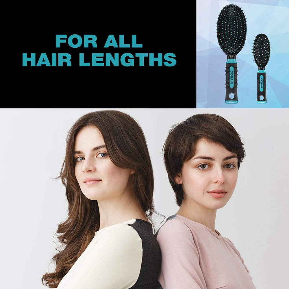 image:imageConair Salon Results Hairbrush Set Travel Hair Brush Hairbrushes for All Hair Types curly hair brush hairbrush detangler brush Travel size Fullsize BrushBlackTeal