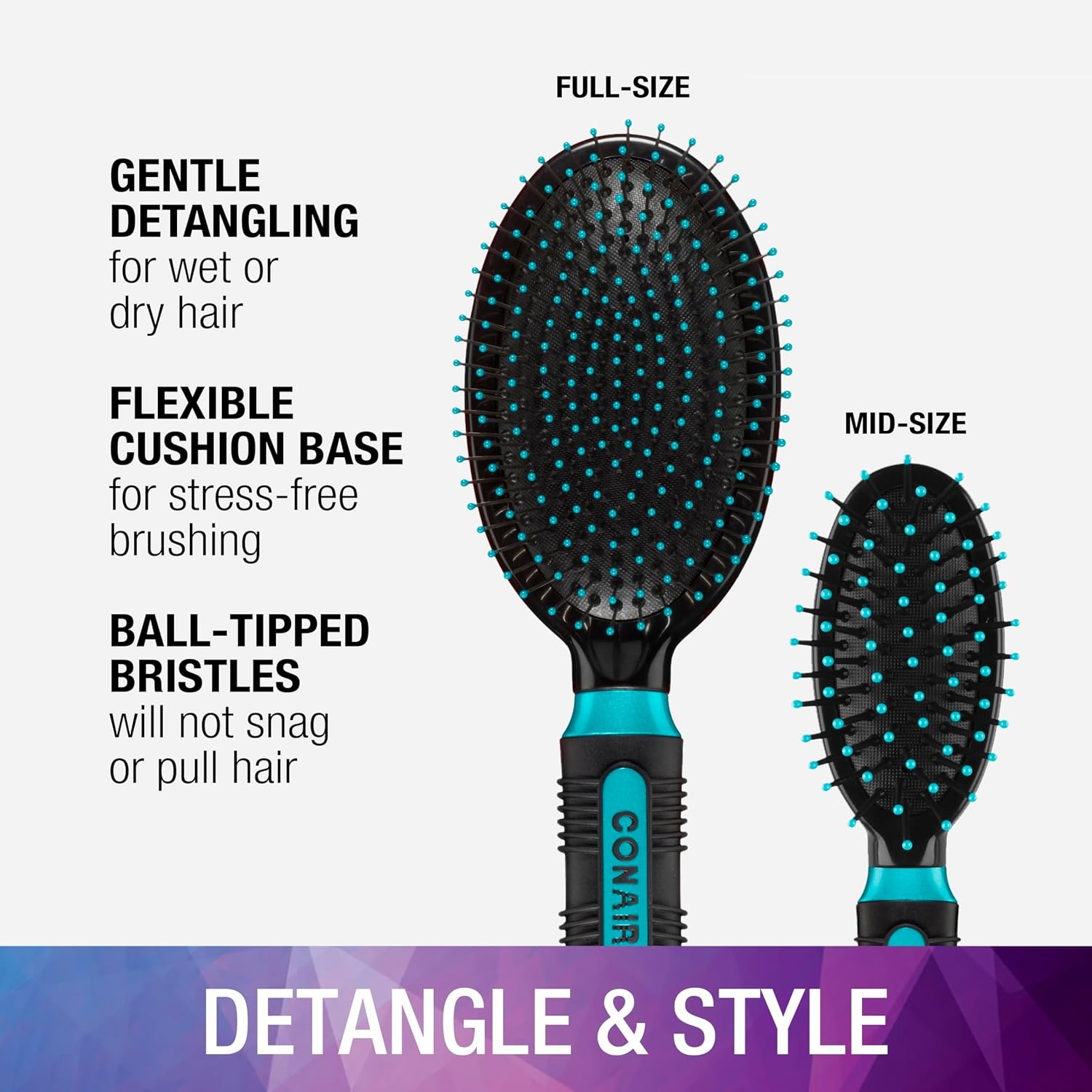 image:imageConair Salon Results Hairbrush Set Travel Hair Brush Hairbrushes for All Hair Types curly hair brush hairbrush detangler brush Travel size Fullsize BrushTeal