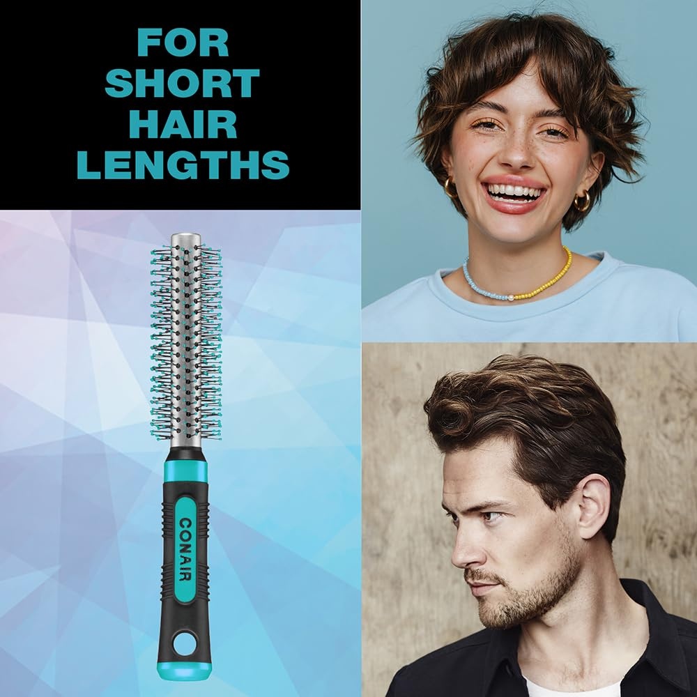 image:imageConair Salon Results Metal Round Hairbrush Hair brush for blow out blowdryer brush features metal barrel with nylon bristles Adds body and fullness suitable on all lengths PinkBlackBlack Teal