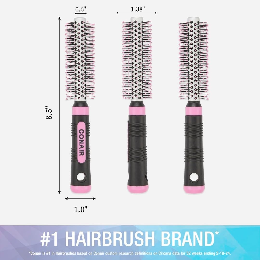image:imageConair Salon Results Metal Round Hairbrush Hair brush for blow out blowdryer brush features metal barrel with nylon bristles Adds body and fullness suitable on all lengths PinkBlackBlush Pink