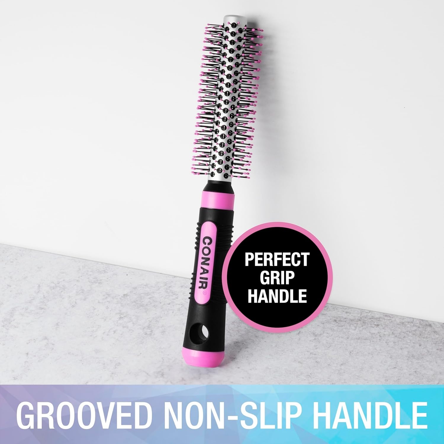 image:imageConair Salon Results Metal Round Hairbrush Hair brush for blow out blowdryer brush features metal barrel with nylon bristles Adds body and fullness suitable on all lengths PinkBlackBlush Pink