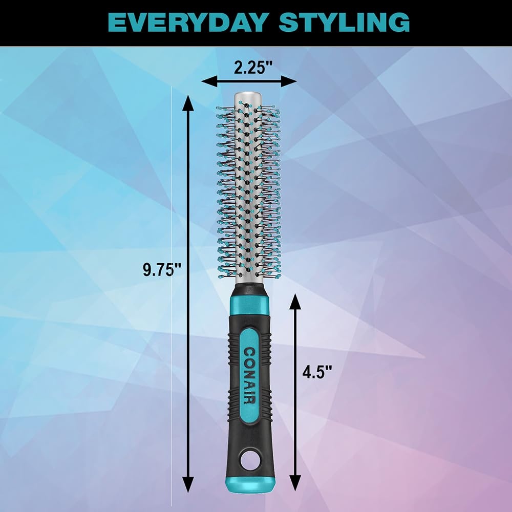 image:imageConair Salon Results Metal Round Hairbrush Hair brush for blow out blowdryer brush features metal barrel with nylon bristles Adds body and fullness suitable on all lengths PinkBlackBlack Teal