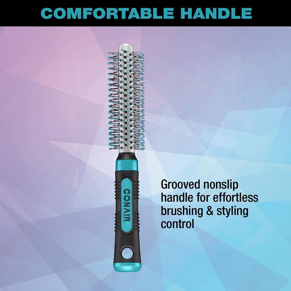 image:imageConair Salon Results Metal Round Hairbrush Hair brush for blow out blowdryer brush features metal barrel with nylon bristles Adds body and fullness suitable on all lengths PinkBlackBlack Teal