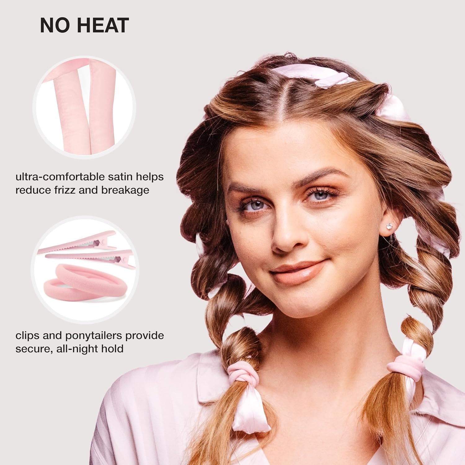 image:imageConair Satin Heatless Curls Set Heatless curls overnight heatless curls headband includes 1 Long Satin Roller 2 Ponytailers and 2 Clips