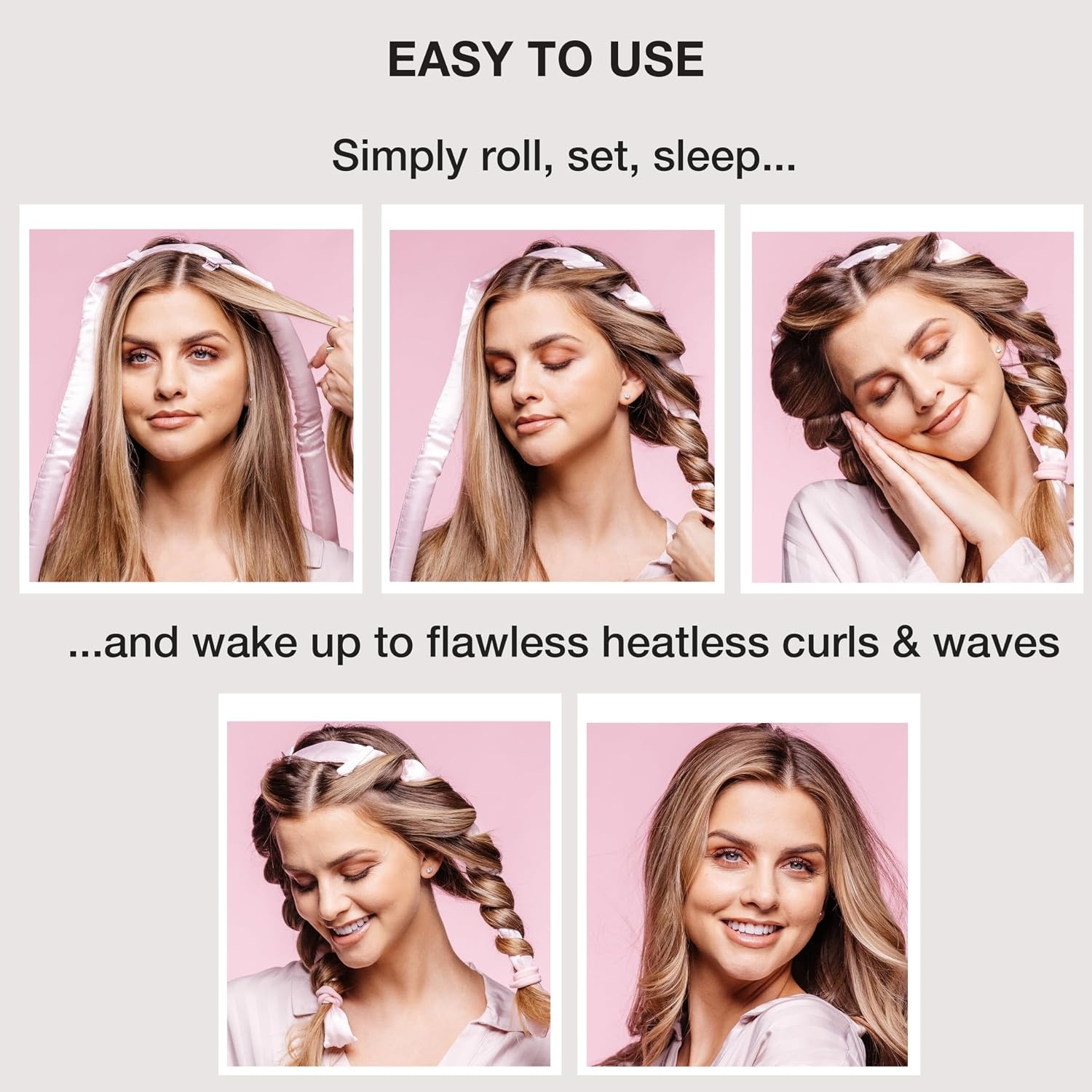 image:imageConair Satin Heatless Curls Set Heatless curls overnight heatless curls headband includes 1 Long Satin Roller 2 Ponytailers and 2 Clips