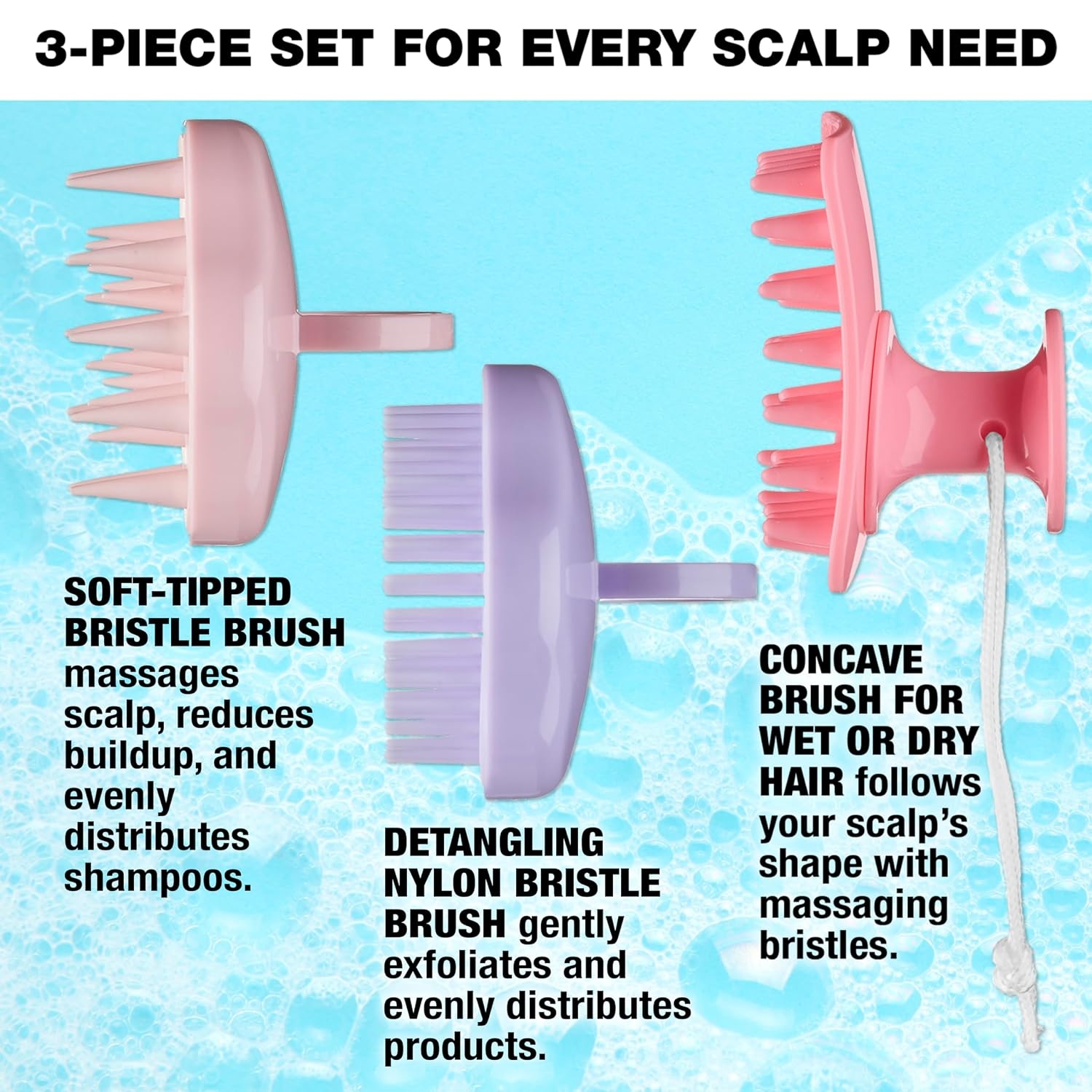 image:imageConair Scalp Massager Scalp Massager hair growth Head Massager Scalp 3 Unique Brush Heads 3 Pack