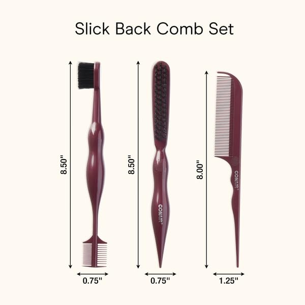 image:imageConair Slick Back Tail Comb Set 3Pack with Fine Tooth Tail Comb Edge Brush and Smoothing Brush for Teasing Parting and Smoothing Sleek Hair Styles Control Hair Flyaways