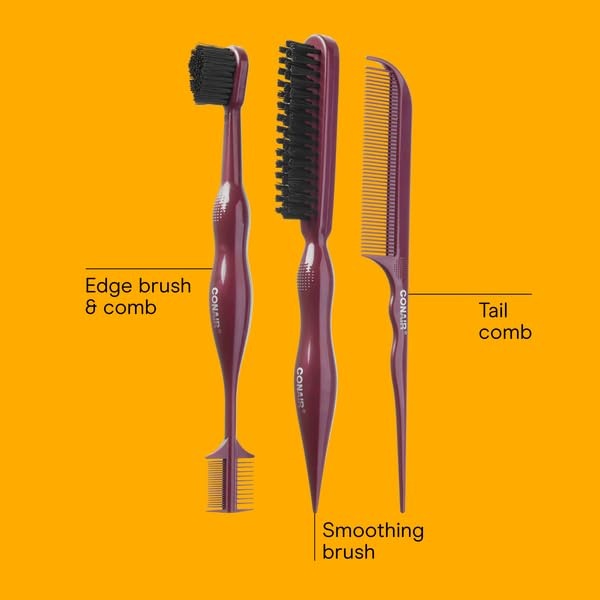 image:imageConair Slick Back Tail Comb Set 3Pack with Fine Tooth Tail Comb Edge Brush and Smoothing Brush for Teasing Parting and Smoothing Sleek Hair Styles Control Hair Flyaways