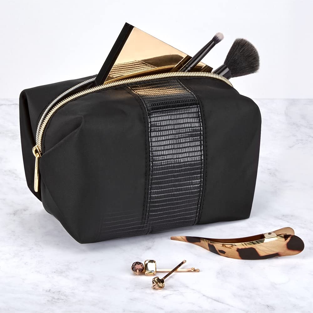 image:imageConair Small Makeup Bag Cosmetic Bag for Everyday TouchUps or Jewelery Perfect Size for Purse or CarryOn Small Organizer Shape in Black with Snake Print