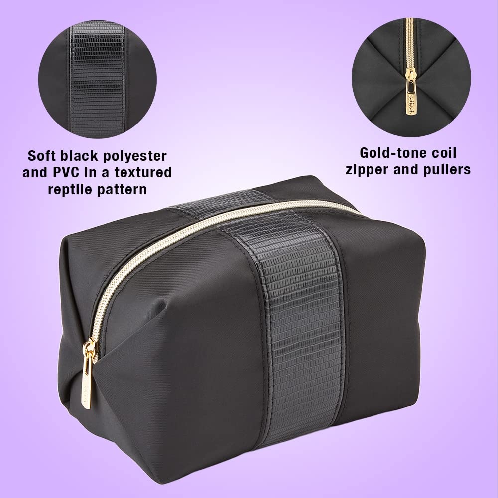 image:imageConair Small Makeup Bag Cosmetic Bag for Everyday TouchUps or Jewelery Perfect Size for Purse or CarryOn Small Organizer Shape in Black with Snake Print