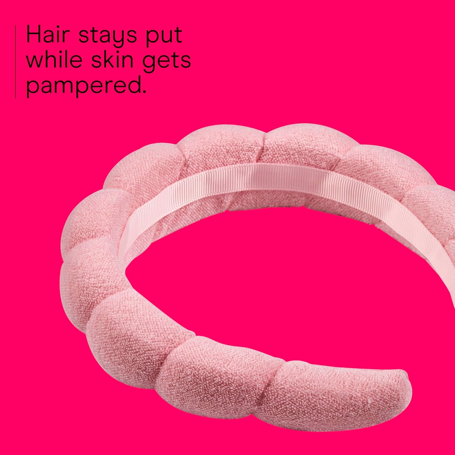 image:imageConair Spa Makeup and Face Washing Headband UltraAbsorbent Microfiber Skincare Headband Soft Terry Cloth NoPull Band Gentle on Hair and Head Bubble Design IvoryBlush Pink