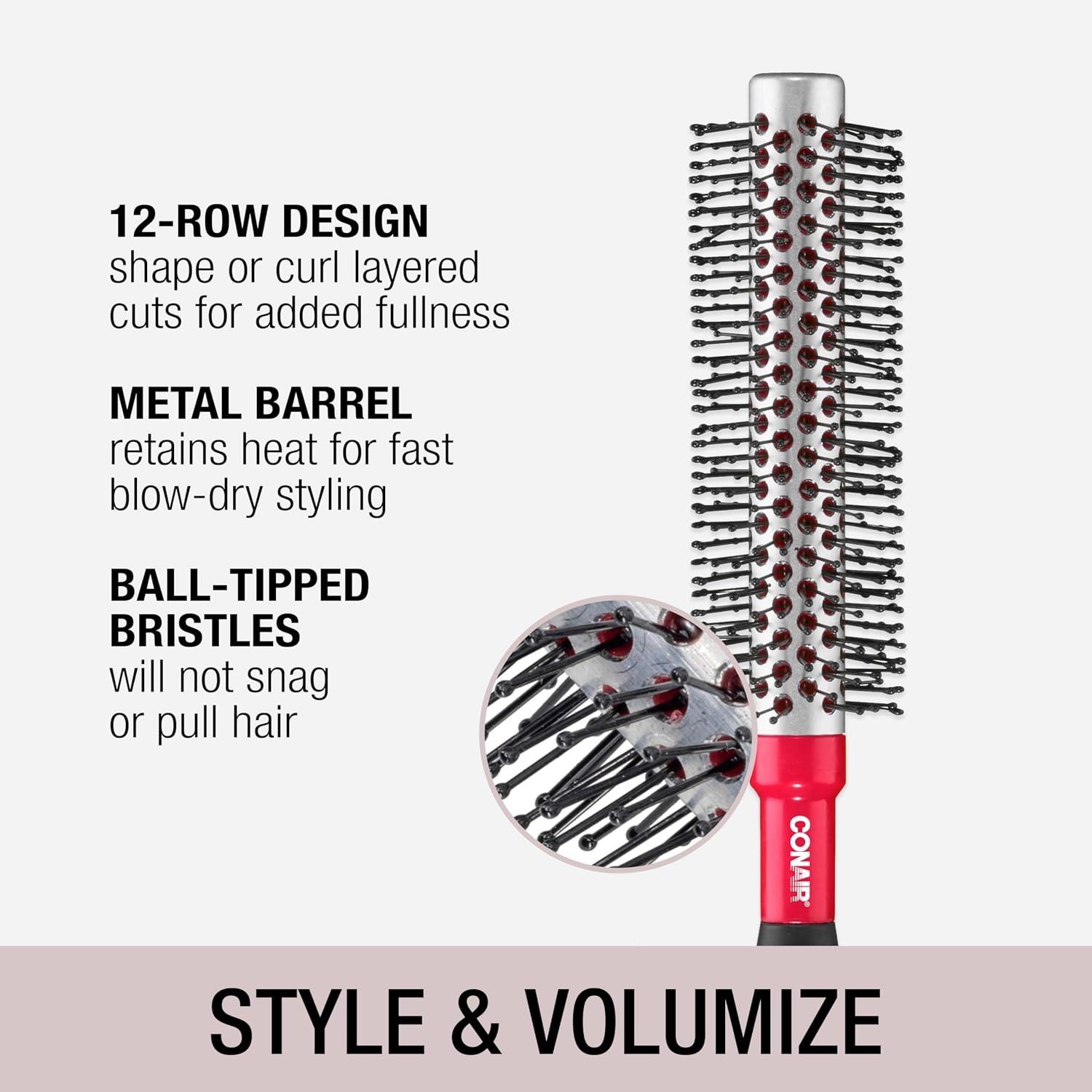 image:imageConair Style amp Volumize Metal Round hair brush Blow Drying brush Hairbrush for Short Hair Length Color at random 1 Count
