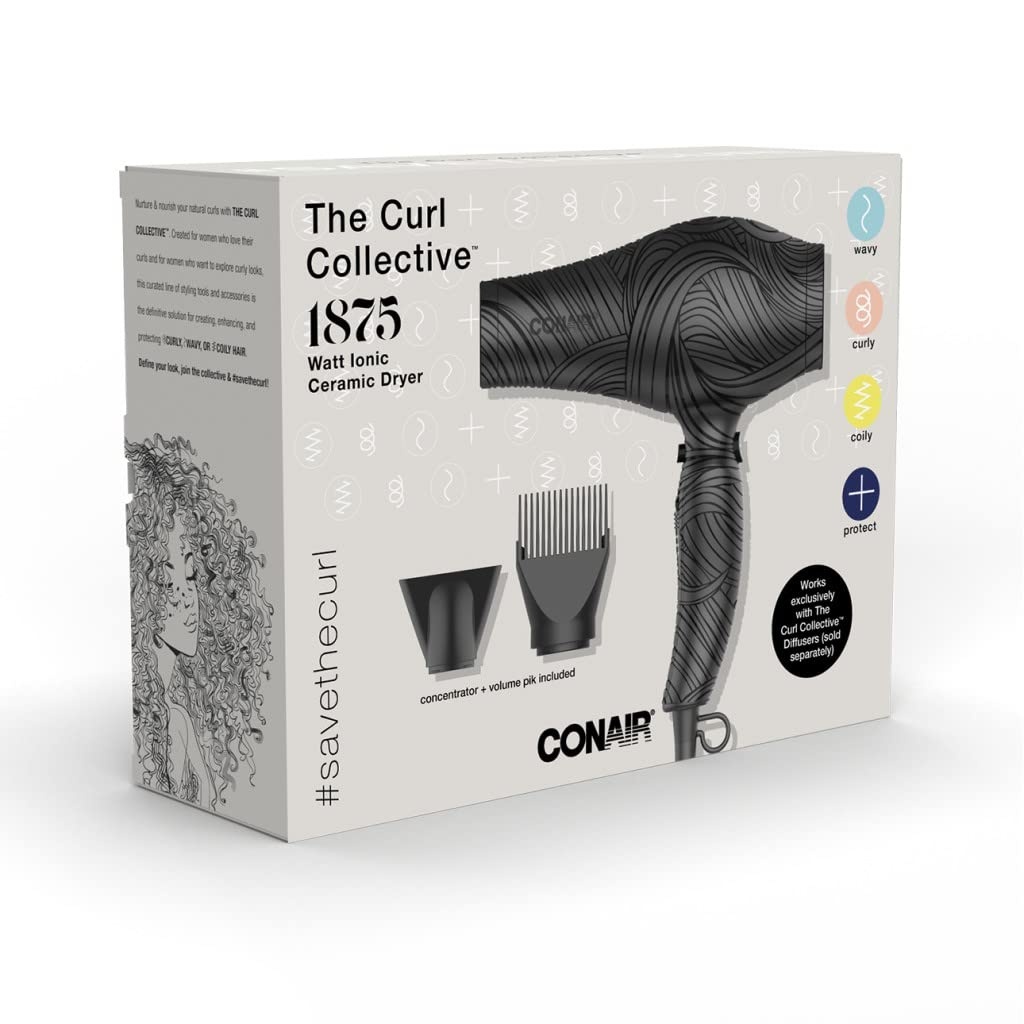 image:imageConair The Curl Collective 1875 Watt Ionic Ceramic Hair Dryer Black 181 Count Pack of 1