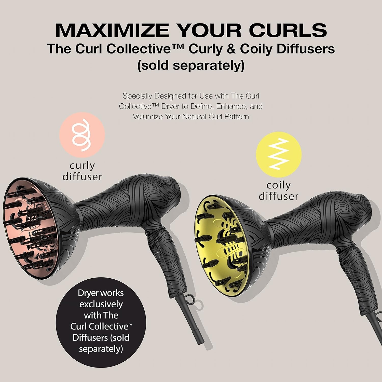 image:imageConair The Curl Collective 1875 Watt Ionic Ceramic Hair Dryer Black 181 Count Pack of 2