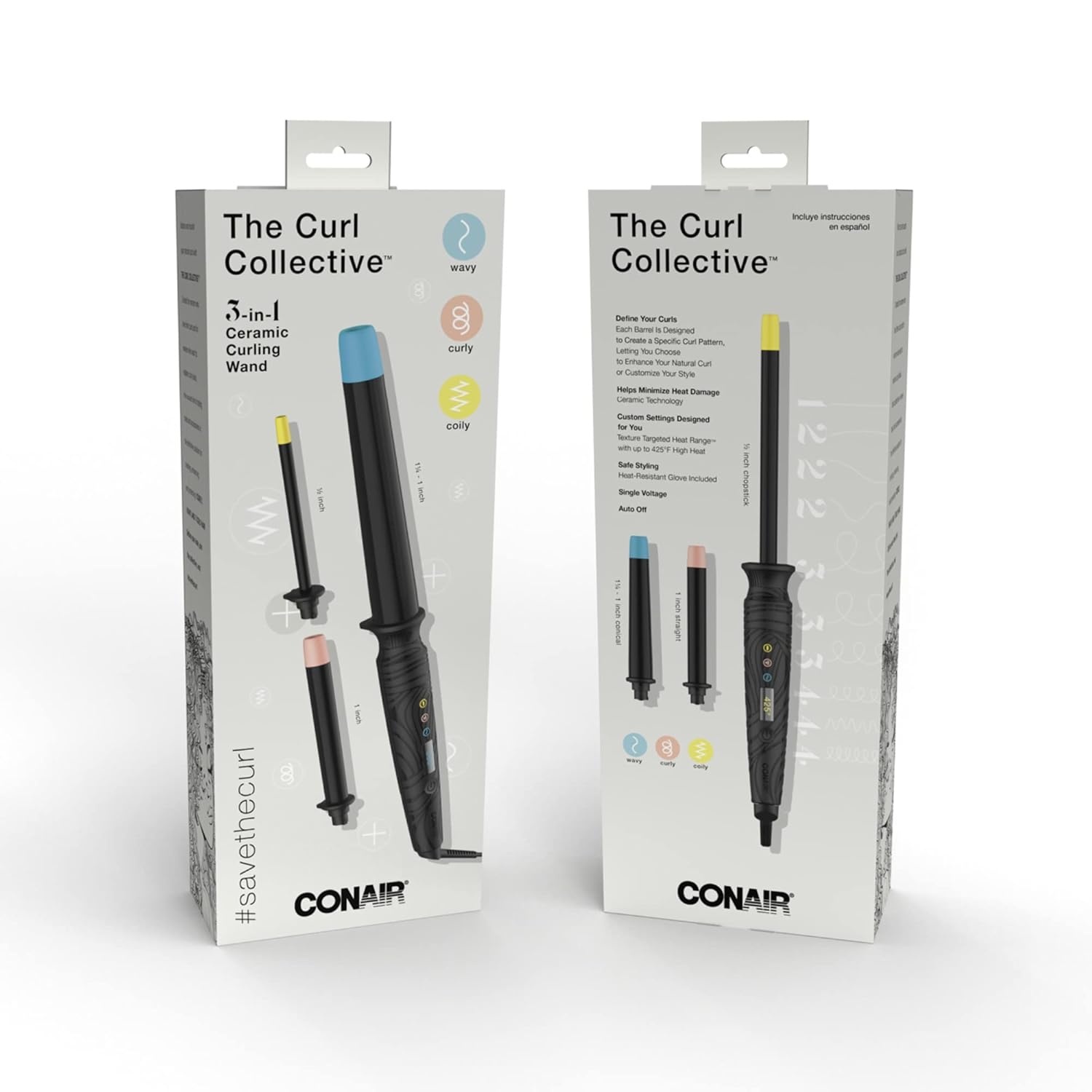 image:imageConair The Curl Collective 3in1 Ceramic Curling Wand 3 Interchangeable Barrels Designed to Create a Specific Curl Pattern 12 Super Slim 1 and 1 14 to 1 Tapered1 inch