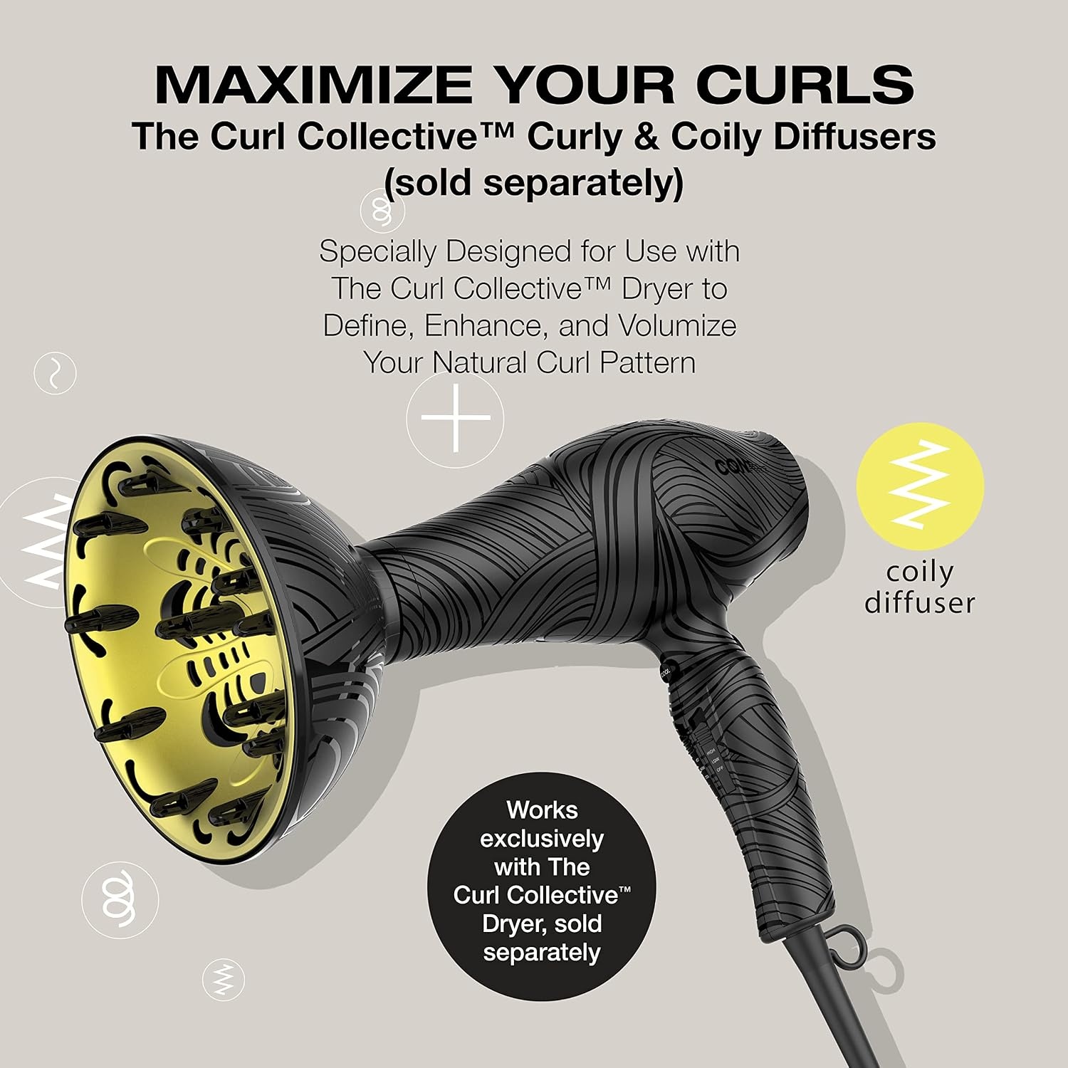 image:imageConair The Curl Collective Coily Hair Diffuser Works Exclusively with The Curl Collective Hair Dryer sold separately