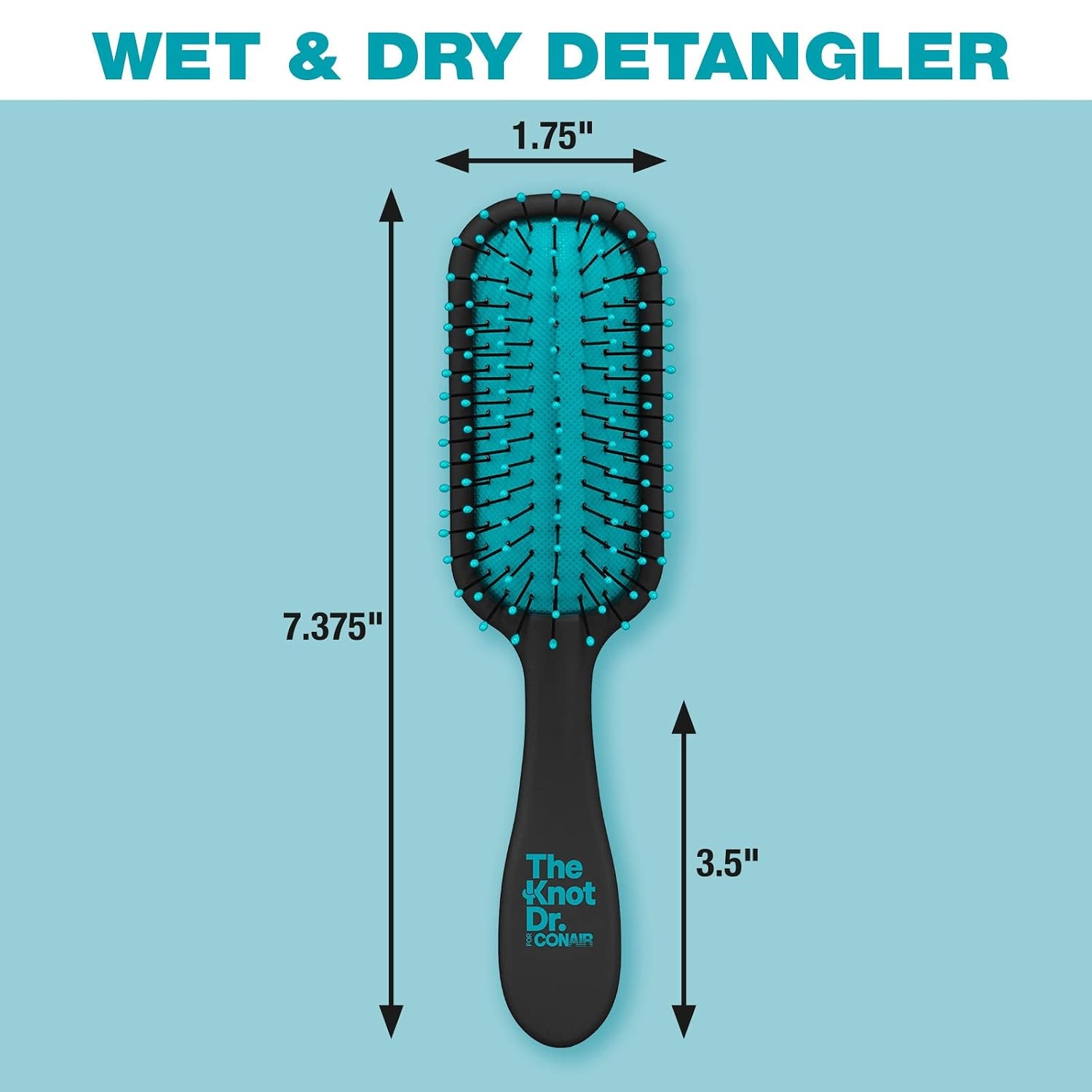 image:imageConair The Knot Dr hair brush Pro Mini Detangler Detangling Heat Resistant Irregular shape Rubber 1 Count Black Blue All hair types Unisex