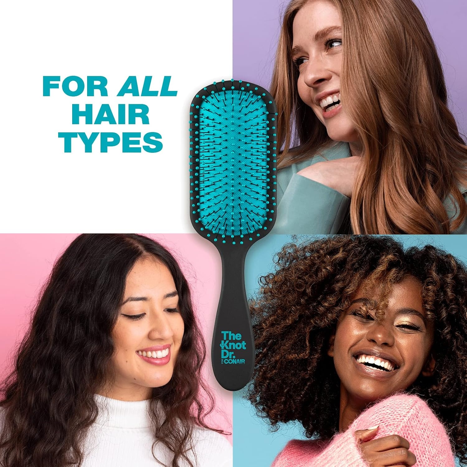 image:imageConair The Knot Dr hair brush Pro Mini Detangler Detangling Heat Resistant Irregular shape Rubber 1 Count Black Blue All hair types Unisex