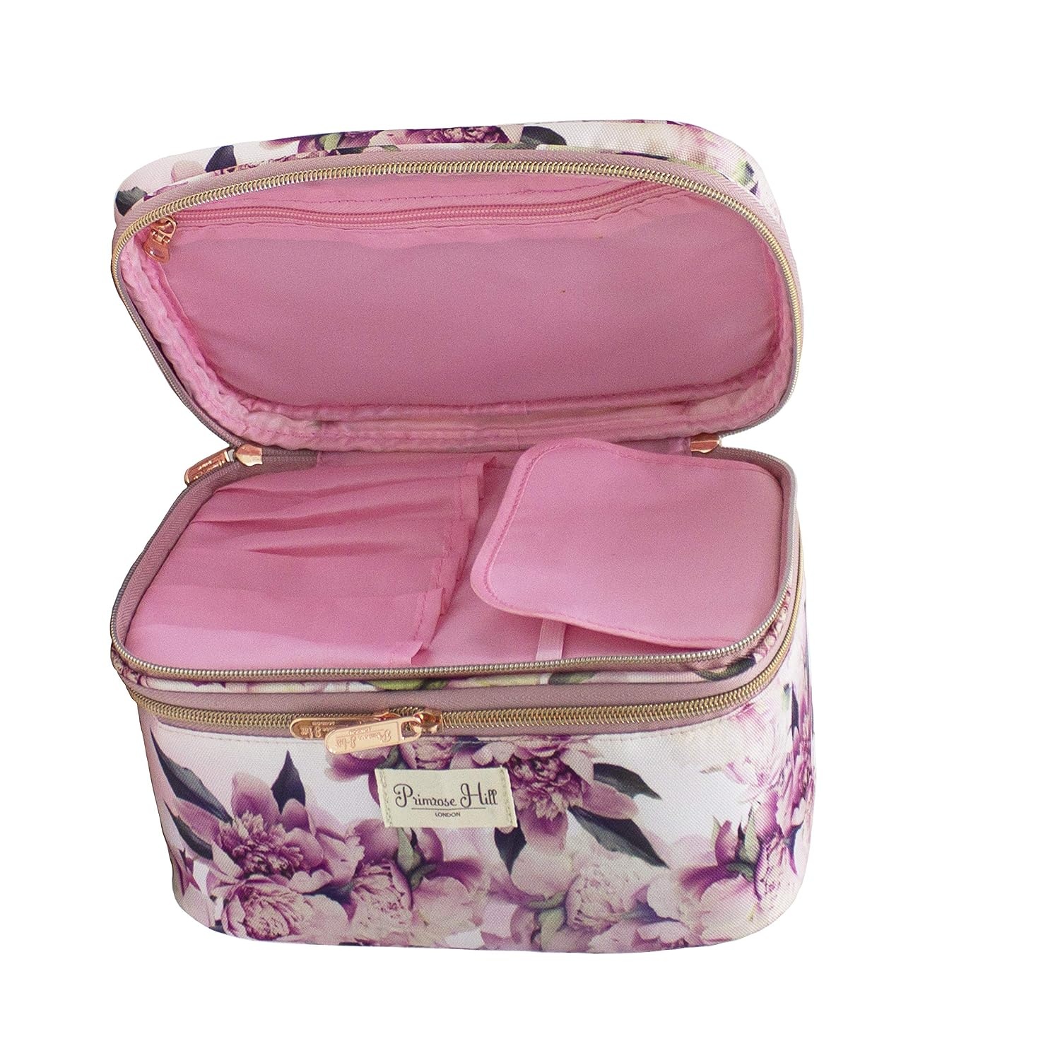 image:imageConair Travel Makeup Bag Large Toiletry and Cosmetic Bag Perfect Size for Use At Home or Travel Train Case Shape in Pink Floral Print