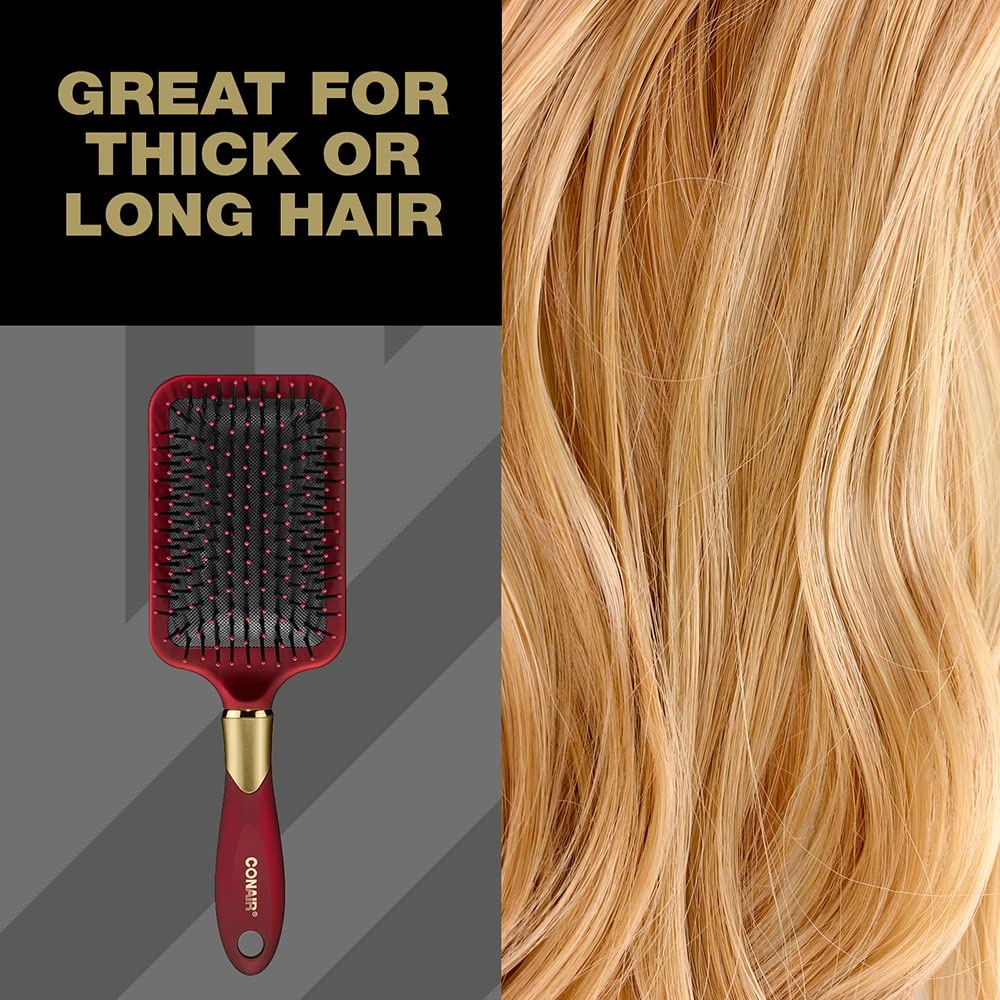 image:imageConair Velvet Touch Paddle Cushion hair brush Detangling hairbrush curly or straight styles men or women detangler features soft touch handle Sky BlueRed Black Navy