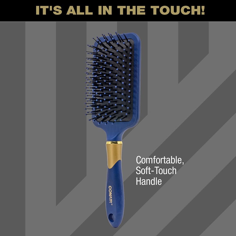 image:imageConair Velvet Touch Paddle Cushion hair brush Detangling hairbrush curly or straight styles men or women detangler features soft touch handle Sky BlueRed Black Navy