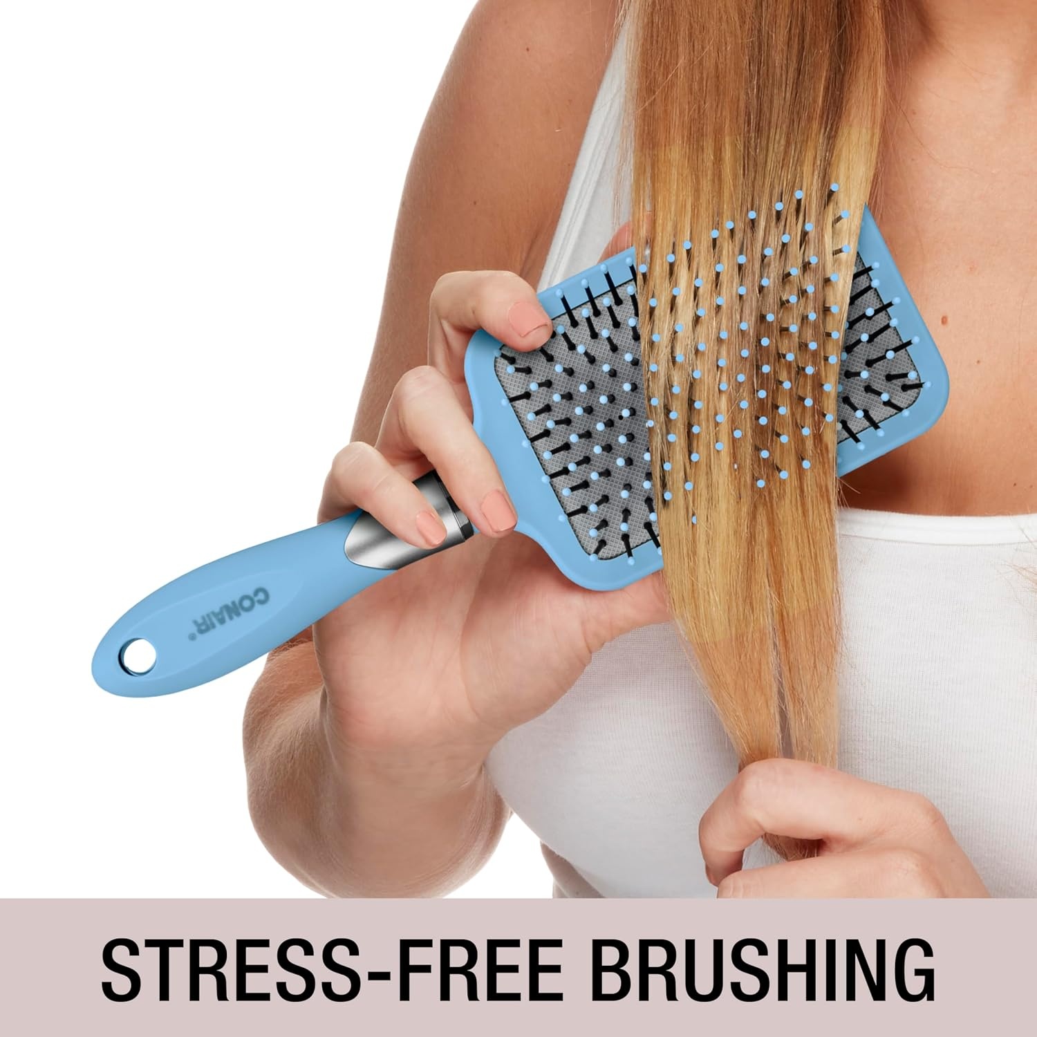 image:imageConair Velvet Touch Paddle Cushion hair brush Detangling hairbrush curly or straight styles men or women detangler features soft touch handle Sky BlueSky Blue