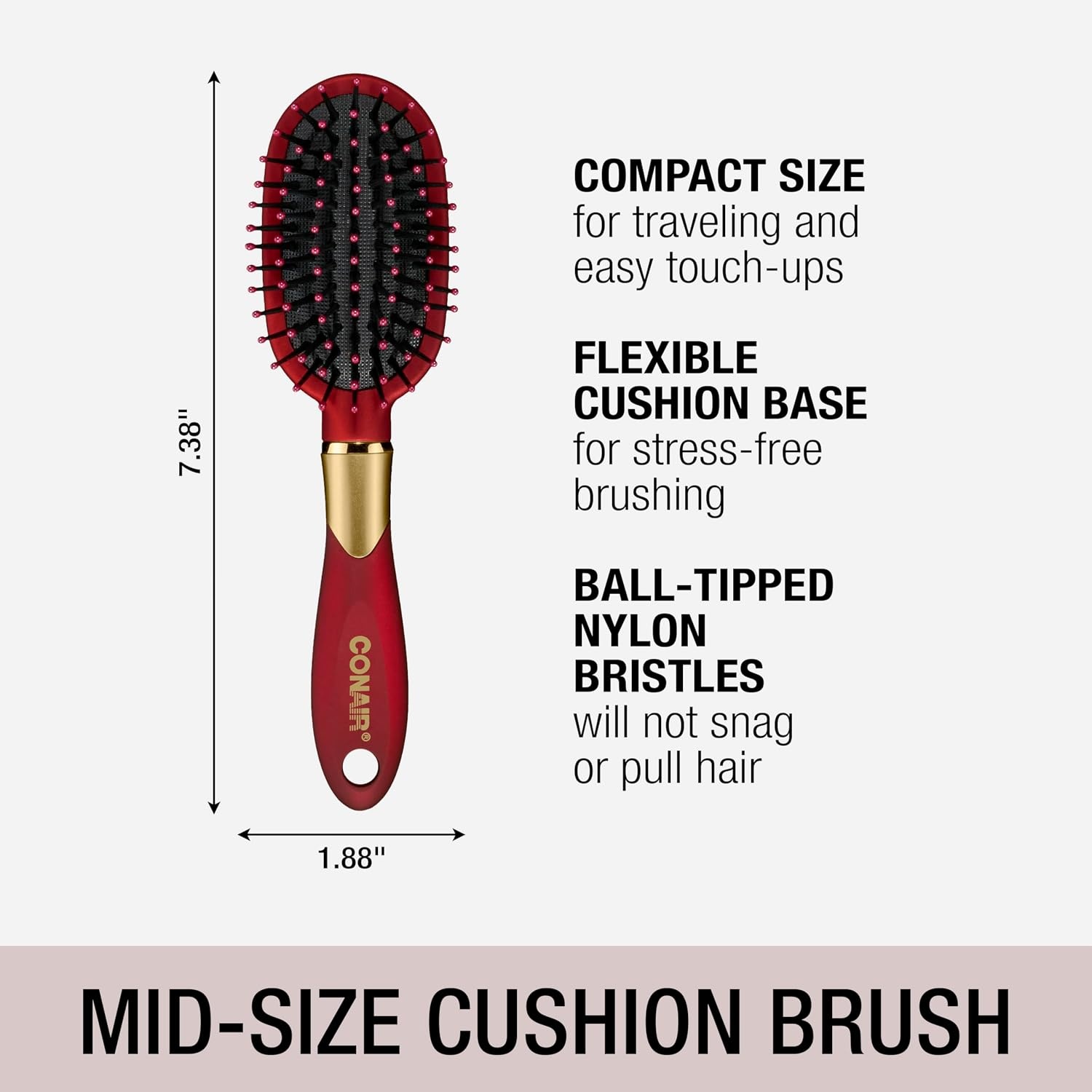 image:imageConair Velvet Touch Paddle Cushion hair brush Detangling hairbrush curly or straight styles men or women detangler features soft touch handle Sky BlueBlack and Red