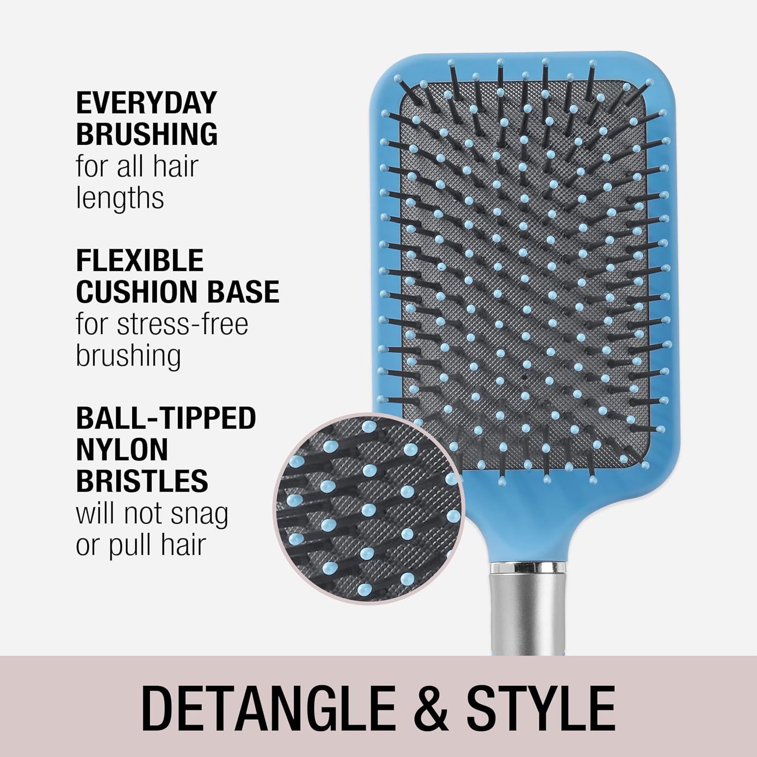 image:imageConair Velvet Touch Paddle Cushion hair brush Detangling hairbrush curly or straight styles men or women detangler features soft touch handle Sky BlueSky Blue