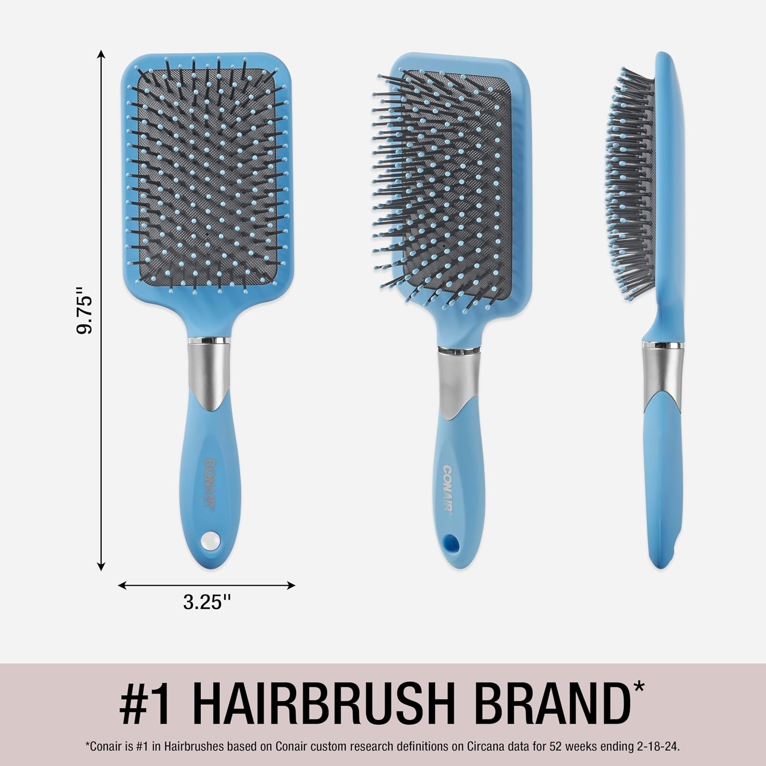 image:imageConair Velvet Touch Paddle Cushion hair brush Detangling hairbrush curly or straight styles men or women detangler features soft touch handle Sky BlueSky Blue