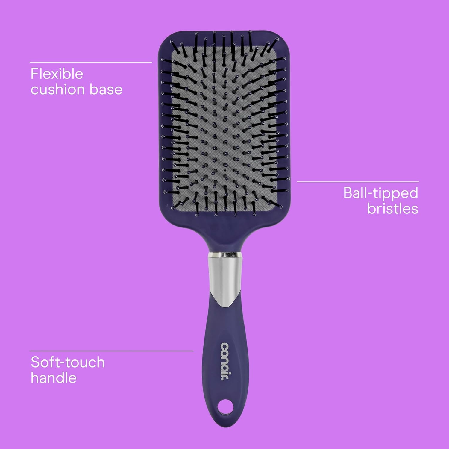 image:imageConair Velvet Touch Paddle Cushion hair brush Detangling hairbrush curly or straight styles men or women detangler features soft touch handle Sky BlueAssorted Color