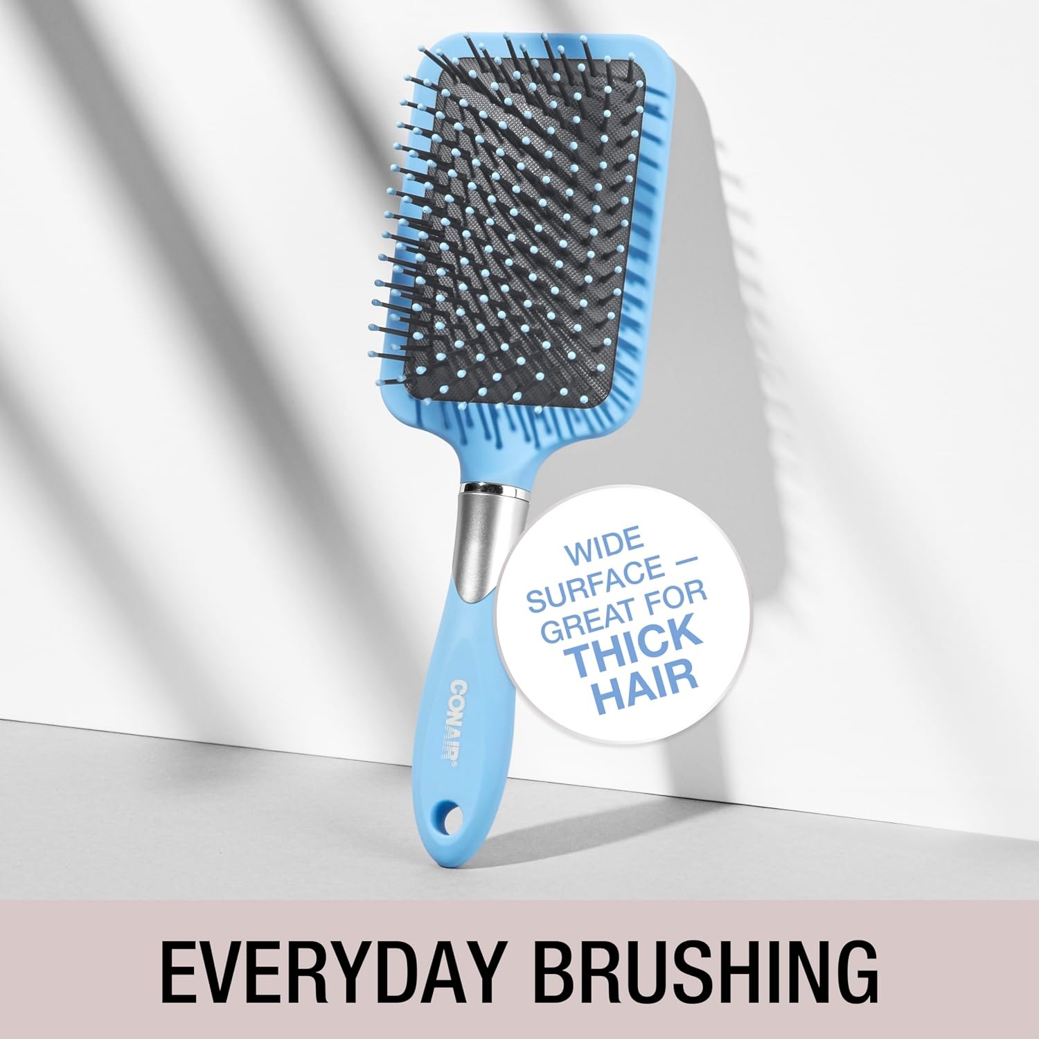 image:imageConair Velvet Touch Paddle Cushion hair brush Detangling hairbrush curly or straight styles men or women detangler features soft touch handle Sky BlueSky Blue
