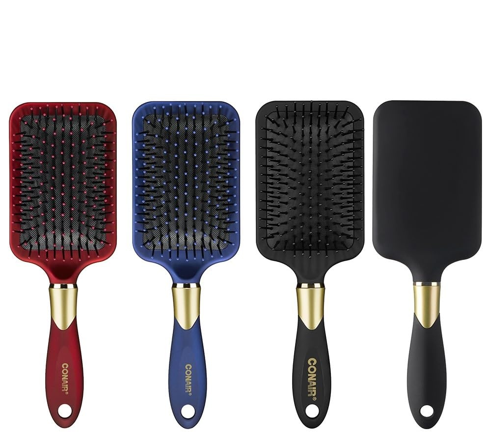 image:imageConair Velvet Touch Paddle Cushion hair brush Detangling hairbrush curly or straight styles men or women detangler features soft touch handle Sky BlueRed Black Navy