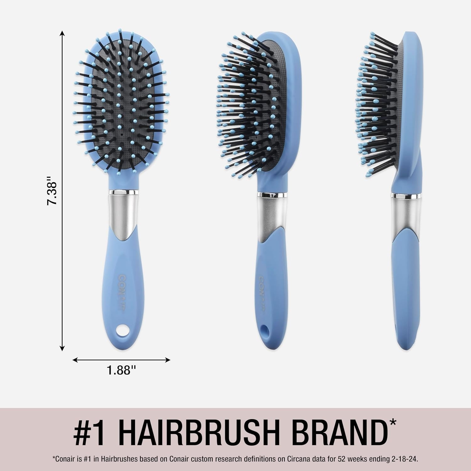 image:imageConair Velvet Touch oval cushion hair brush Travel Hairbrush Detangling ideal for curly or straight styles detangler brushes women or men Sage GreenSky Blue