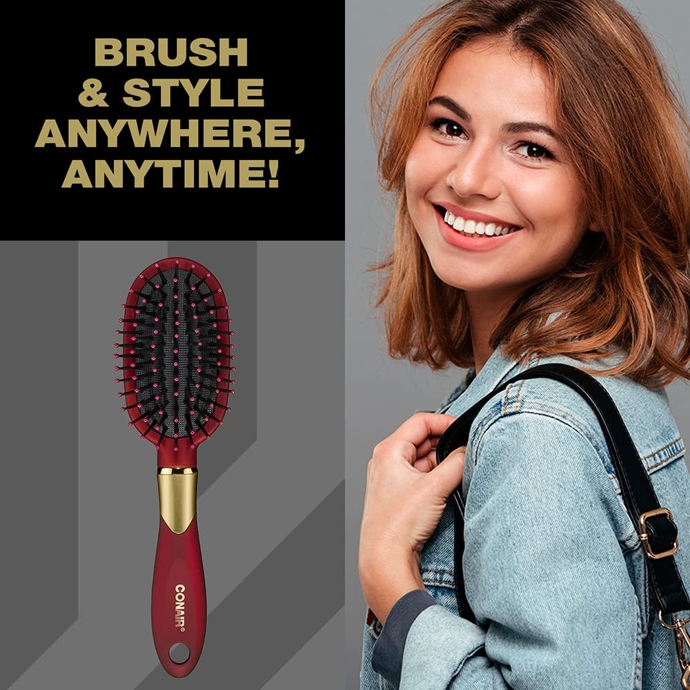 image:imageConair Velvet Touch oval cushion hair brush Travel Hairbrush Detangling ideal for curly or straight styles detangler brushes women or men Sage GreenAssorted Red Black Navy