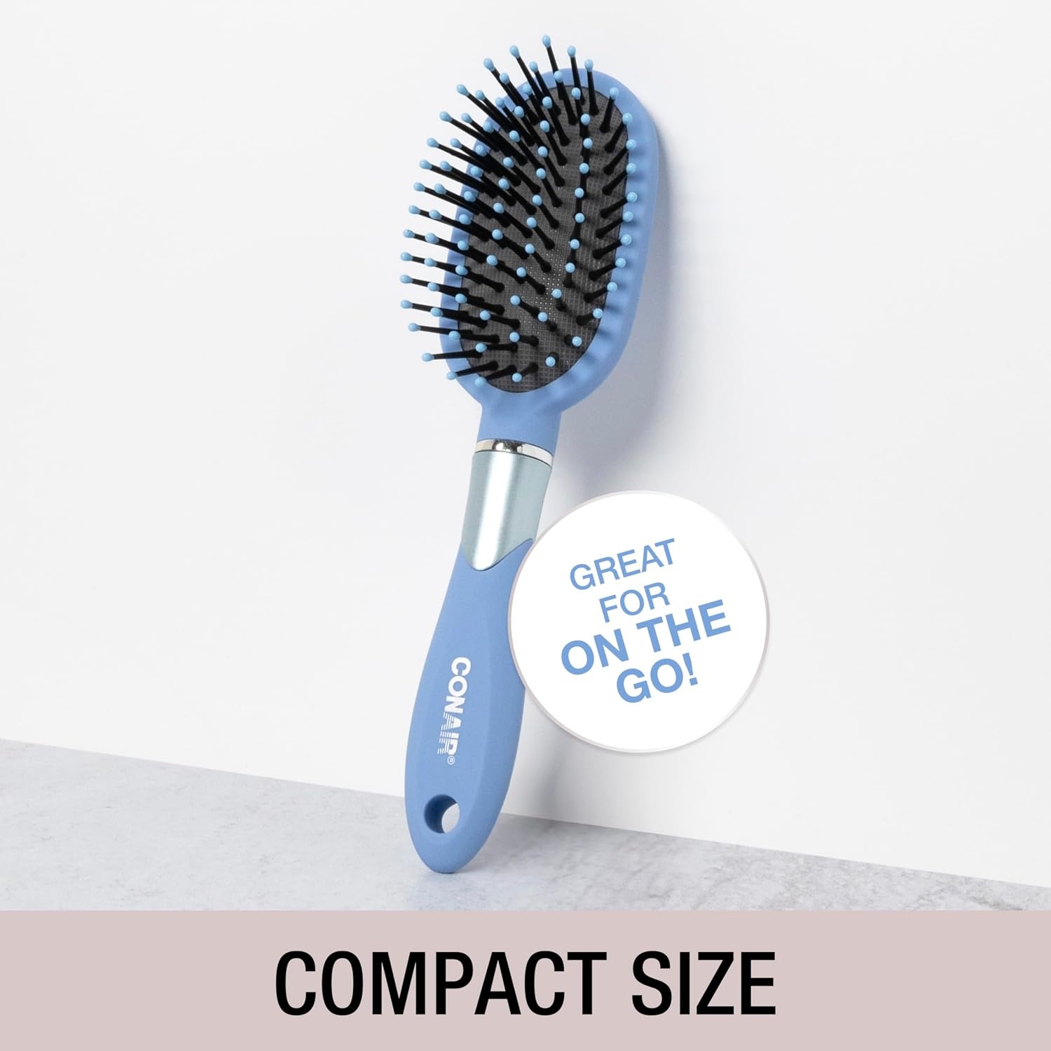 image:imageConair Velvet Touch oval cushion hair brush Travel Hairbrush Detangling ideal for curly or straight styles detangler brushes women or men Sage GreenSky Blue