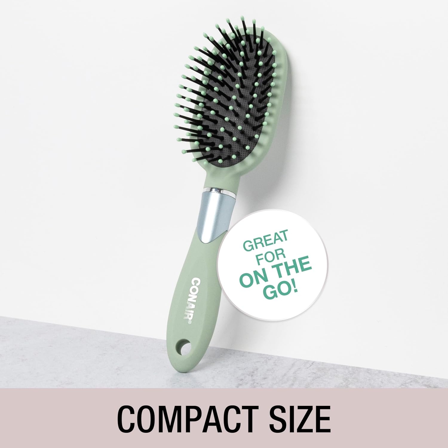 image:imageConair Velvet Touch oval cushion hair brush Travel Hairbrush Detangling ideal for curly or straight styles detangler brushes women or men Sage GreenSage Green